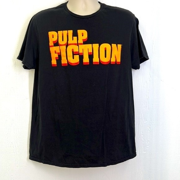 Pulp Fiction - Black And Orange Bright Pulp Fiction Logo Short Sleeve T Shirt L - Picture 2 of 8